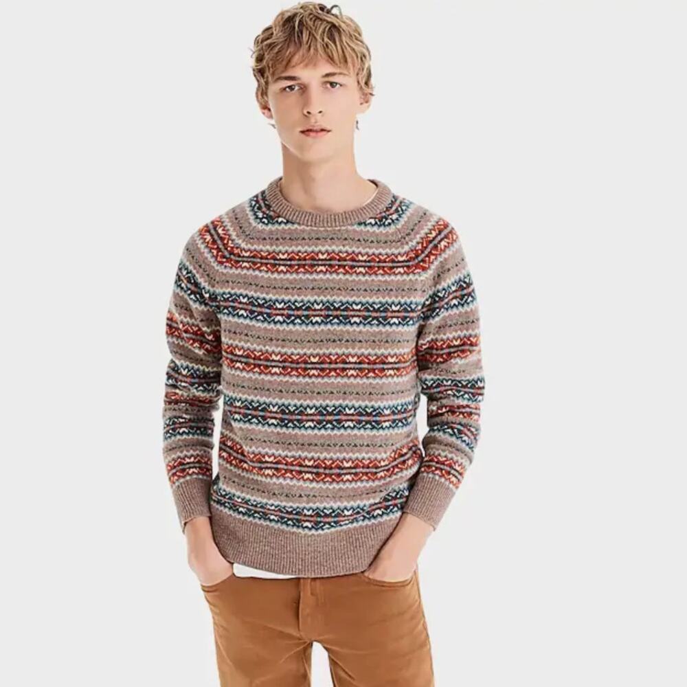 J. CREW 100% Lambswool Nordic Fair Isle Sweater Ash Brown Sz XL $198 {KK24}